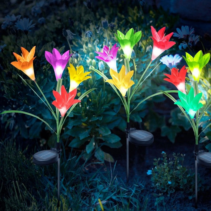 Lumina solara LED tip Crin cu 4 flori, inaltime 80 cm, pentru gradina, Flippy-3