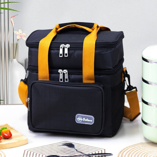 Geanta Termica Flippy pentru Pranz, Compartimente Telefon si Tacamuri, Multifunctionala, Impermeabila, 2 Tipuri de Manere, 25.5x18x30 cm, Negru-0