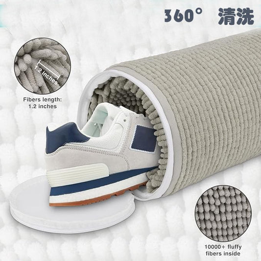 Geanta pentru Spalare Incaltaminte, Flippy, pentru Masina de Spalat, cu Fibre Pufoase in Interior, cu Fermoar, Curatare 360 de Grade, 39x19 cm, Gri deschis-0