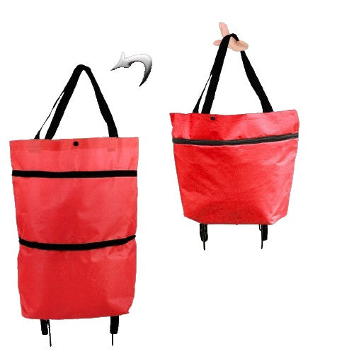 Geanta Pliabila, Flippy, 2 in 1, Carucior cu Roti, pentru Cumparaturi, 19 l, Rosu, Plastic, 39 x 46 x 12 cm-0