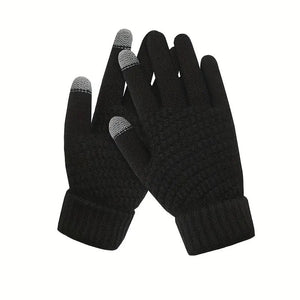 Manusi de Dama, Flippy, Functie Touchscreen (ecran tactil), Material Acril Tricotat, Manseta Elastica, Interior Catifelat, Marime Universala, Negru-0