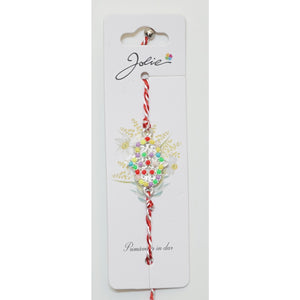 Martisor Bratara Alb-Rosu cu Pandantiv Metalic, Model 2-0