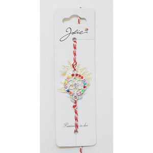 Martisor Bratara Alb-Rosu cu Pandantiv Metalic, Model 5-0