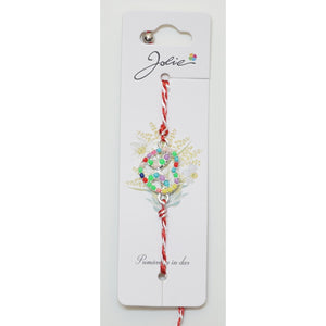 Martisor Bratara Alb-Rosu cu Pandantiv Metalic, Model 6-0