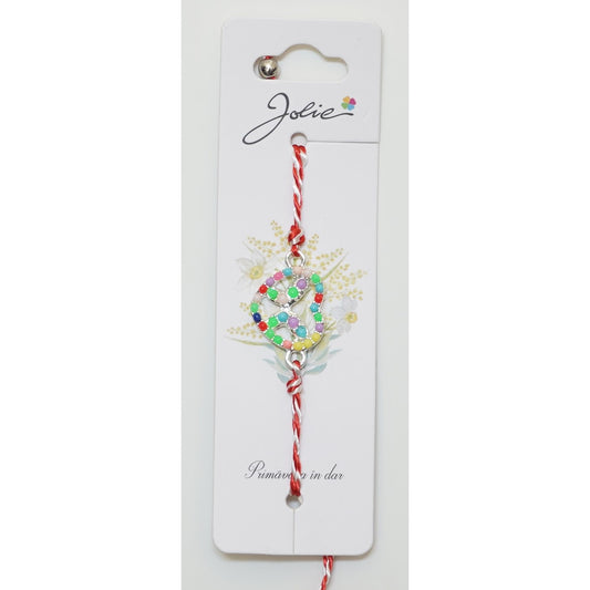 Martisor Bratara Alb-Rosu cu Pandantiv Metalic, Model 6-0