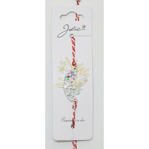 Martisor Bratara Alb-Rosu cu Pandantiv Metalic, Model 7-0