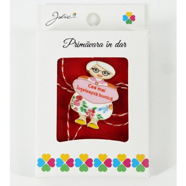 Martisor Brosa Mica in Cutie, Dimensiune Brosa 2.5-3 cm, Material Metal, Model Cea Mai inteleapta Bunica-0