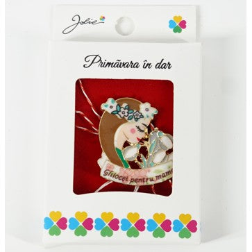 Martisor Brosa Mica in Cutie, Dimensiune Brosa 2.5-3 cm, Material Metal, Model "Ghiocei pentru mama"-0