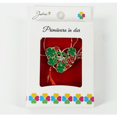 Martisor Brosa Mica in Cutie, Dimensiune Brosa 2.5-3 cm, Material Metal, Model Inima Ccu Trifoi-0