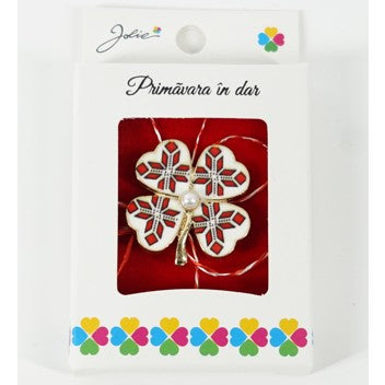 Martisor Brosa Mica in Cutie, Dimensiune Brosa 2.5-3 cm, Material Metal, Model Trifoi Traditional 2-0