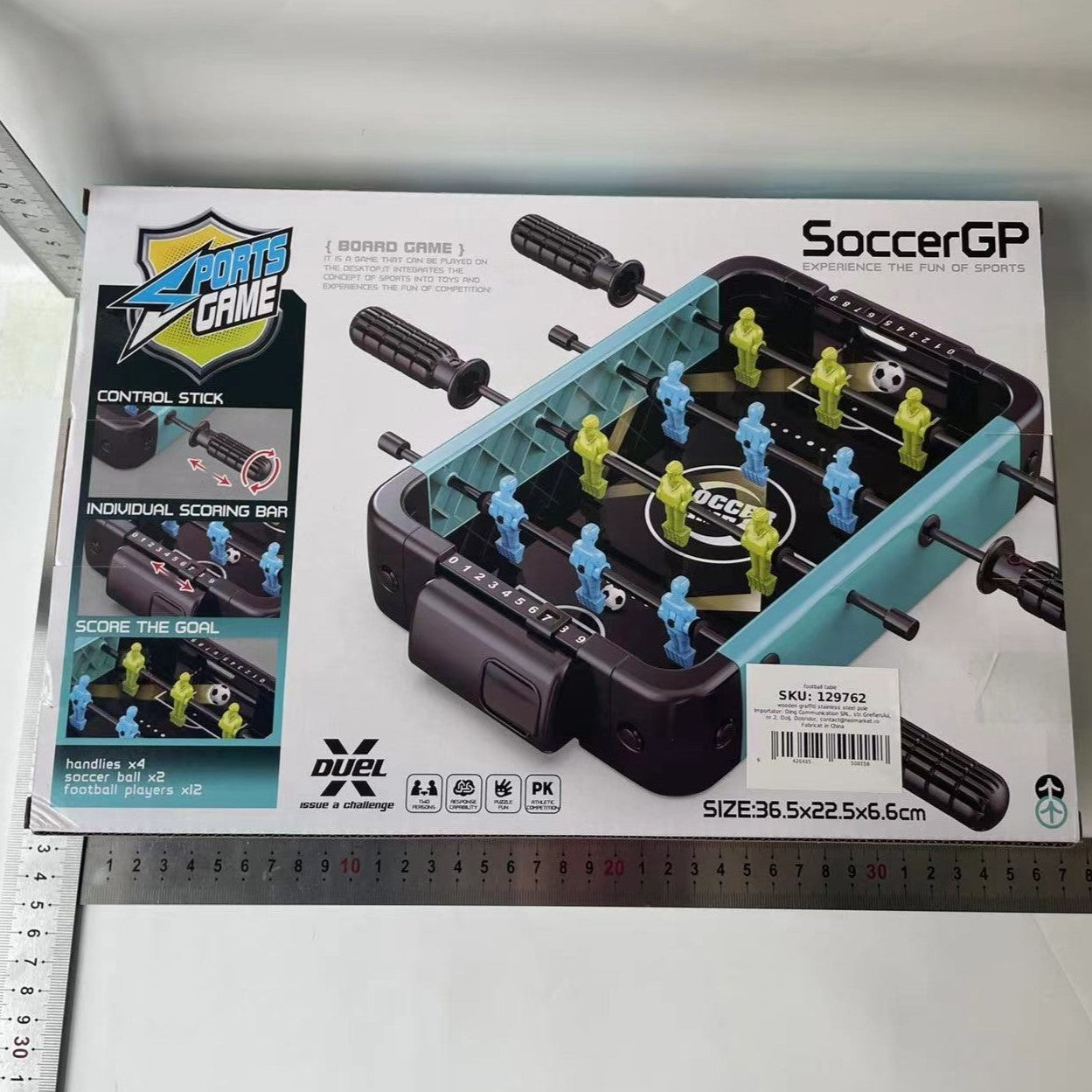 Masa de Fotbal cu Teren si 12 Jucatori Flippy, 4 Manere, 2 Mingi, cu Tablou Scor, din ABS, 36.5x22.5x6.6 cm, Design Multicolor, pentru Copii/ Adulti-1