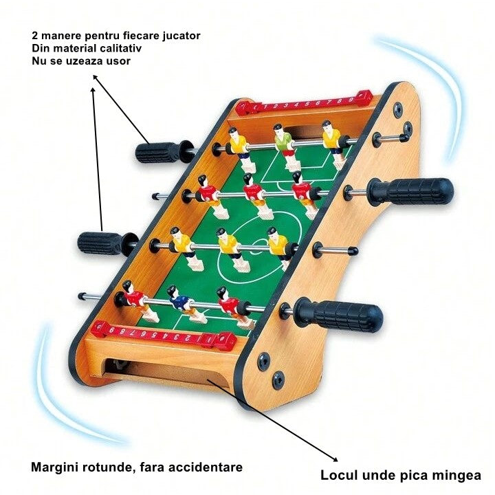 Masa de fotbal cu teren si 12 jucatori Flippy, 4 manere, cu Tablou pentru Scor, din Metal, Lemn si ABS, 37.5 x 21 x 9.5 cm, Margini Rotunjite, pentru copii/adulti-1