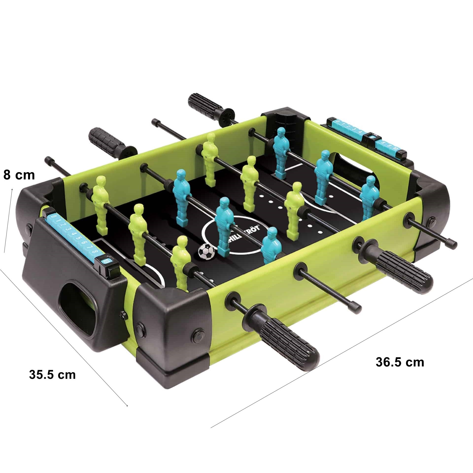 Masa de fotbal cu teren si 12 jucatori Flippy, 4 manere, cu Tablou Scor, din Metal si ABS, 36.5 x 35.5 x 8 cm, Design Multicolor, pentru copii/adulti, verde-1
