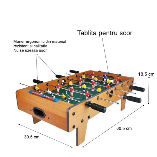 Masa de Fotbal cu Teren si 18 Jucatori Flippy, 6 Manere, cu Tablou pentru Scor, din Metal, Lemn si ABS, 60.5 x 30.5 x 18.5 cm, cu Picioare, pentru copii/adulti-1
