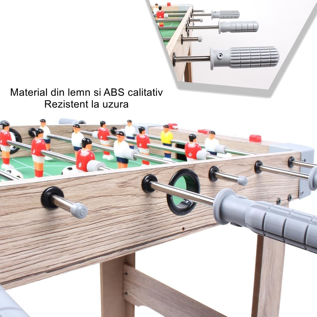 Masa de Fotbal cu Teren si 18 Jucatori Flippy, 6 Manere, cu Tablou pentru Scor, din Metal, Lemn si ABS, 70 x 36 x 64 cm, cu Picioare, pentru copii/adulti, Gri-2