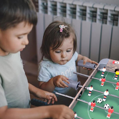 Masa de Fotbal cu Teren si 18 Jucatori Flippy, 6 Manere, cu Tablou pentru Scor, din Metal, Lemn si ABS, 70 x 36 x 64 cm, cu Picioare, pentru copii/adulti, Gri-4