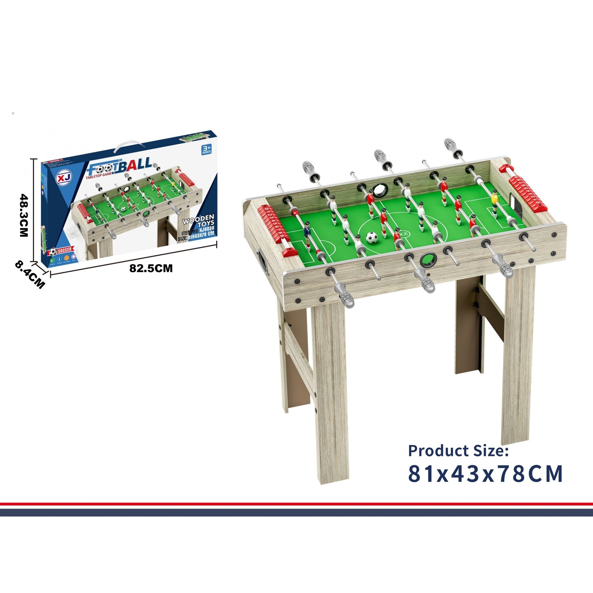 Masa de Fotbal cu Teren si 18 Jucatori Flippy, 6 Manere, cu Tablou pentru Scor, din Metal, Lemn si ABS, 81 x 43 x 78 cm, cu Picioare, pentru copii/adulti, Gri-1