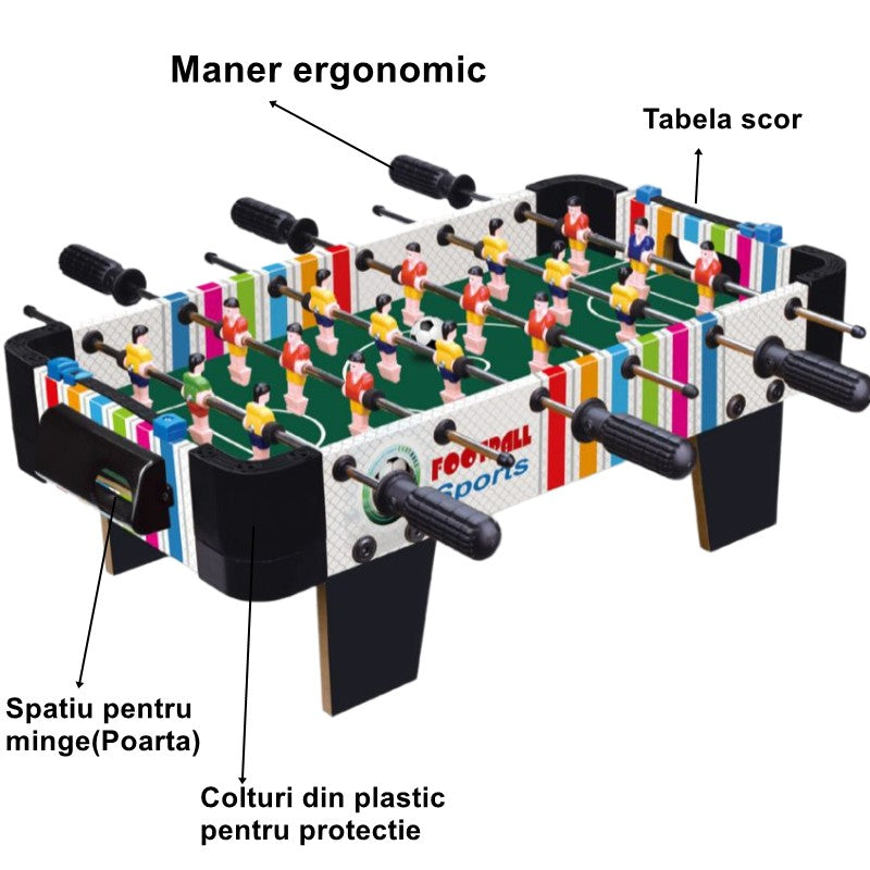 Masa de fotbal cu teren si 18 jucatori Flippy, 6 manere, cu Tablou Scor, din Metal, Lemn si ABS, 51 x 44 x 17.5 cm, cu Picioare, Design Multicolor, pentru copii/adulti-1
