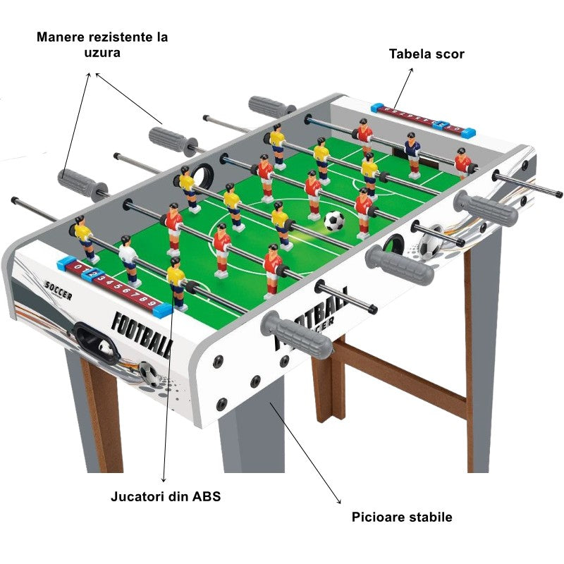 Masa de fotbal cu teren si 18 jucatori Flippy, 6 manere, cu Tablou Scor, din Metal, Lemn si ABS, 69 x 36.5 x 23 cm, cu Picioare, Design Multicolor, pentru copii/adulti-1