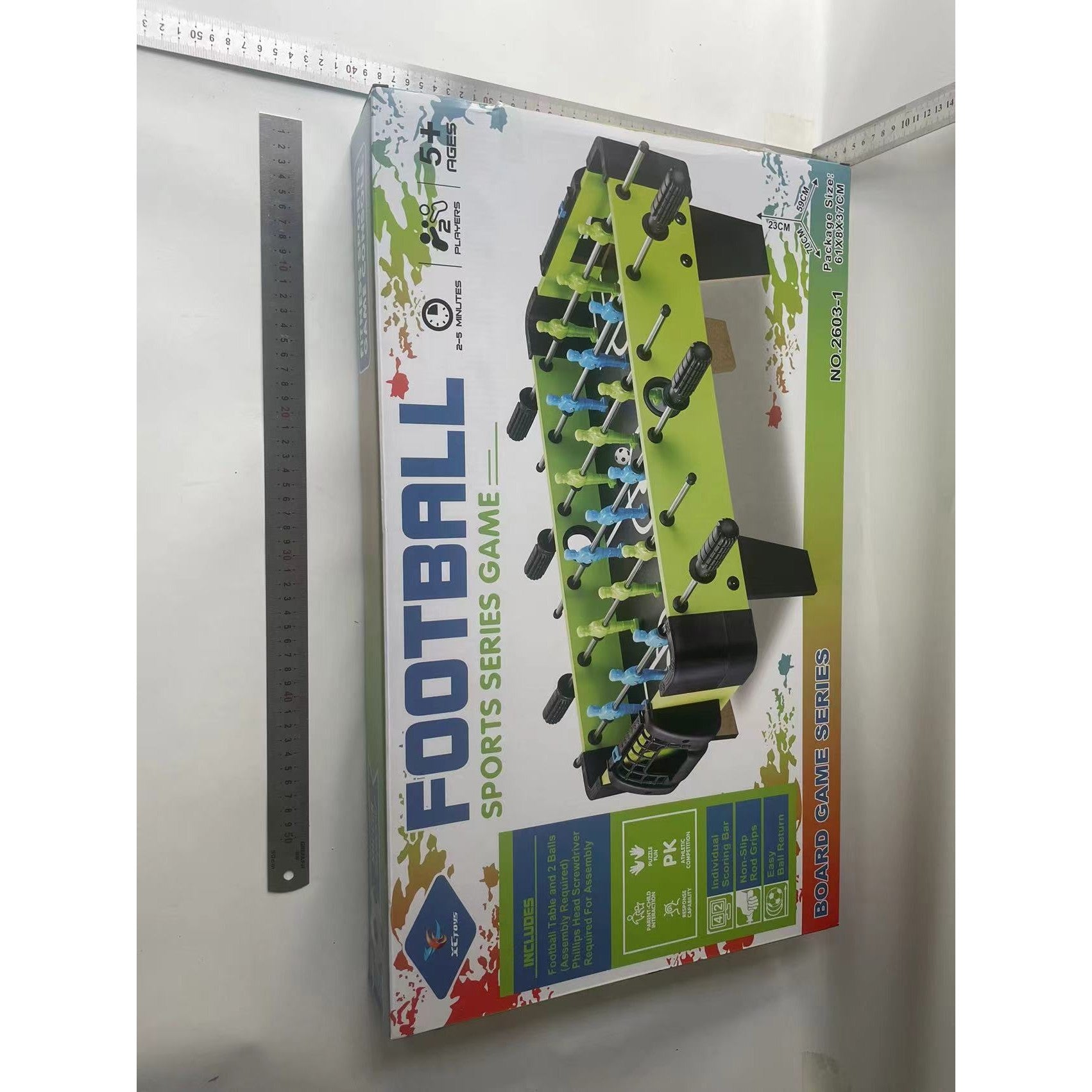 Masa de fotbal cu teren si 18 jucatori Flippy, 6 manere, cu Tablou Scor, din Metal si ABS, 70 x 59 x 64 cm, Design Multicolor, pentru copii/adulti, verde-6