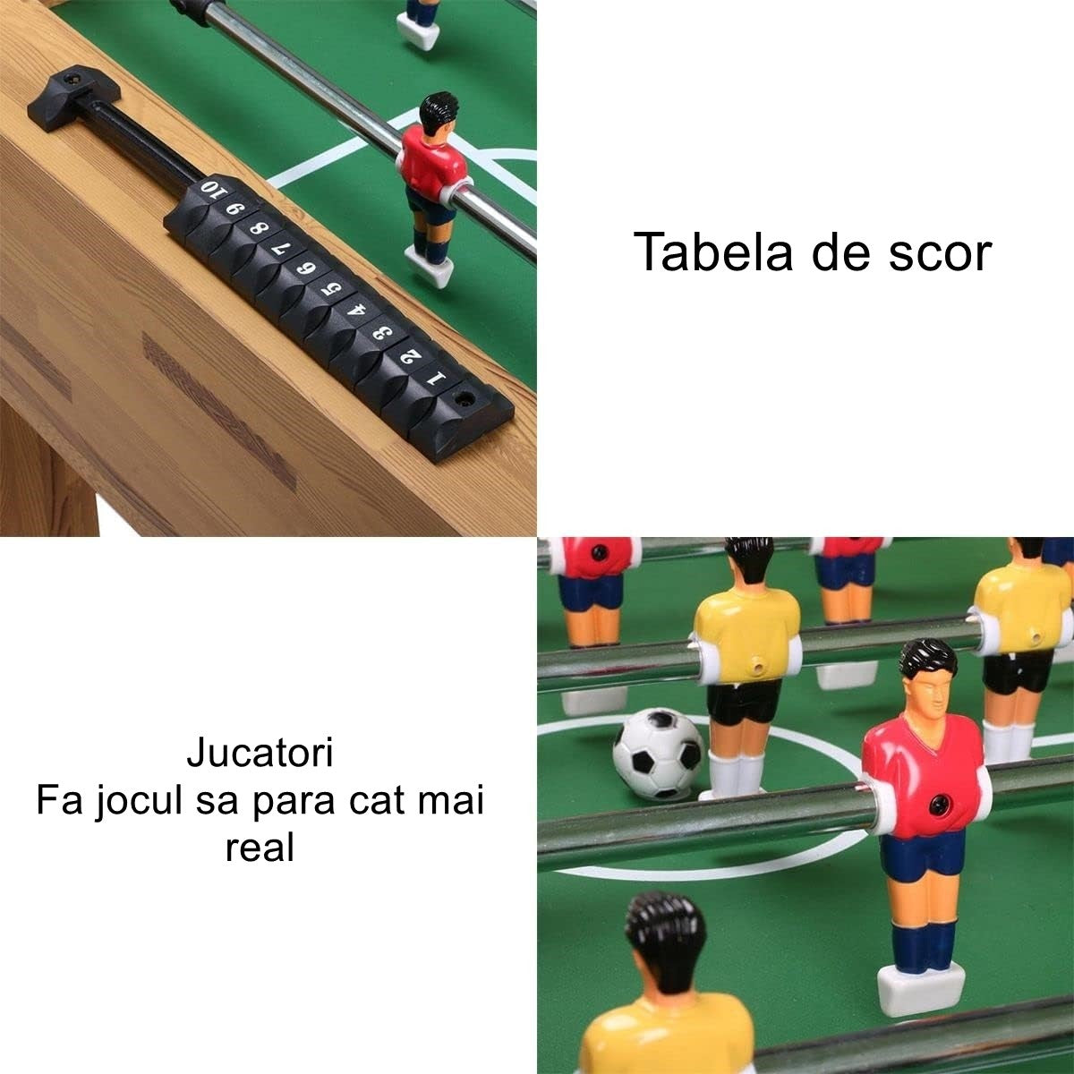 Masa de Fotbal cu Teren si 21 Jucatori Flippy, 8 Manere, cu Tablou pentru Scor, din Metal, Lemn si ABS, 120 x 61.5 x 81 cm, cu Picioare, pentru copii/adulti-4