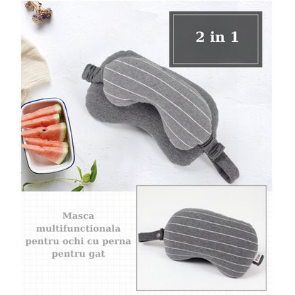 Masca de dormit, Flippy, 2 in 1, cu Tetiera, din Particule de Spuma si Bumbac, Gri Inchis-1