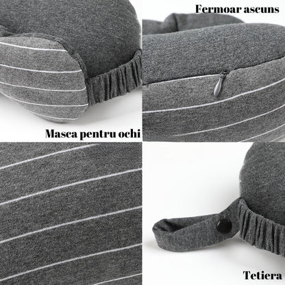 Masca de dormit, Flippy, 2 in 1, cu Tetiera, din Particule de Spuma si Bumbac, Gri Inchis-7