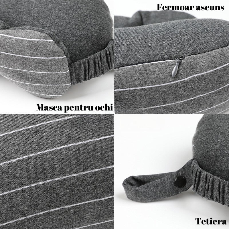 Masca de dormit, Flippy, 2 in 1, cu Tetiera, din Particule de Spuma si Bumbac, Gri Inchis-7