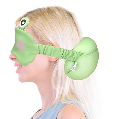 Masca de dormit, Flippy, 2 in 1, cu Tetiera, din Particule de Spuma si Bumbac, Model Broasca ,Verde-1