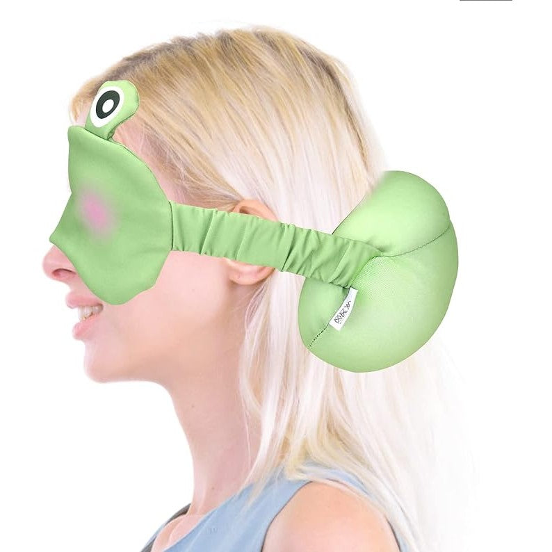 Masca de dormit, Flippy, 2 in 1, cu Tetiera, din Particule de Spuma si Bumbac, Model Broasca ,Verde-1