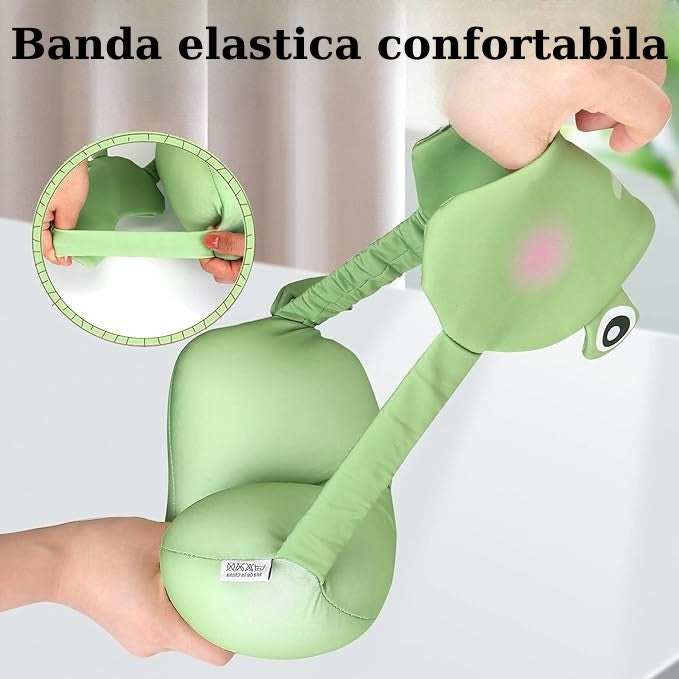 Masca de dormit, Flippy, 2 in 1, cu Tetiera, din Particule de Spuma si Bumbac, Model Broasca ,Verde-3