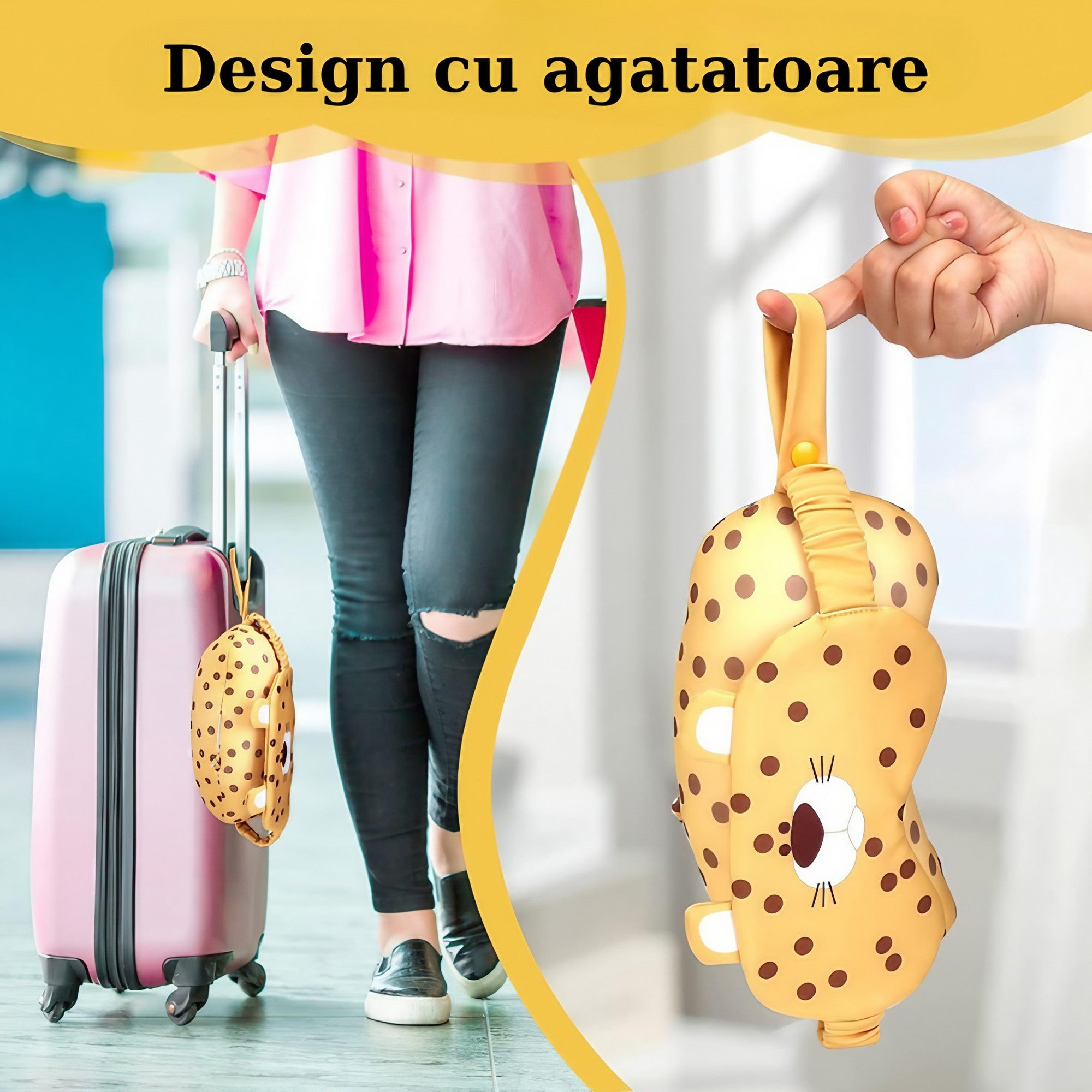 Masca de dormit, Flippy, 2 in 1, cu Tetiera, din Particule de Spuma si Bumbac, Model Leopard ,Portocaliu-14