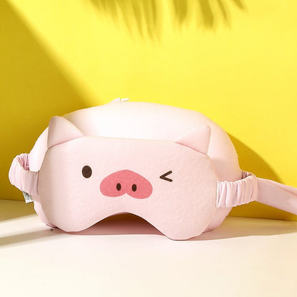 Masca de dormit, Flippy, 2 in 1, cu Tetiera, din Particule de Spuma si Bumbac, Model Porc, Roz-1