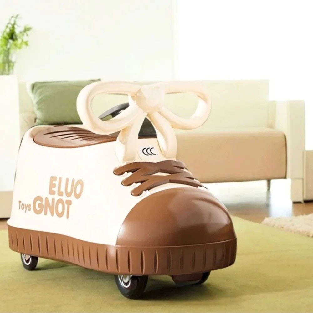 Masina pentru Copii, Flippy, Model Pantof, 4 Roti, 1-6 ani, Cutie de Depozitare, din ABS, 48 x 27 x 34 cm, Maro-8