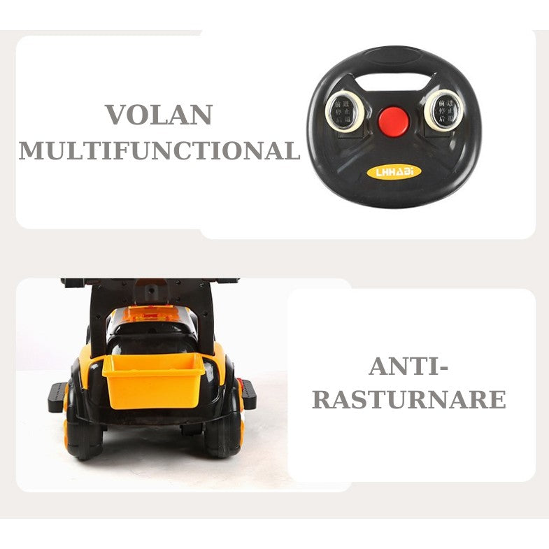 Masinuta Electrica Flippy, Tip Excavator, Brat Electric cu Maneta de Control, Spatar si Bare Laterale, Sistem Muzica si Lumini, 2-7 Ani, 72 x 34 x 45 cm, Portocaliu-1
