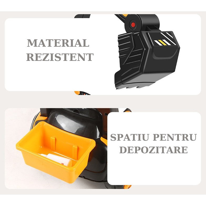 Masinuta Electrica Flippy, Tip Excavator, Brat Electric cu Maneta de Control, Spatar si Bare Laterale, Sistem Muzica si Lumini, 2-7 Ani, 72 x 34 x 45 cm, Portocaliu-2