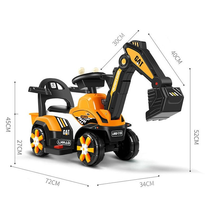 Masinuta Electrica Flippy, Tip Excavator, Brat Electric cu Maneta de Control, Spatar si Bare Laterale, Sistem Muzica si Lumini, 2-7 Ani, 72 x 34 x 45 cm, Portocaliu-3