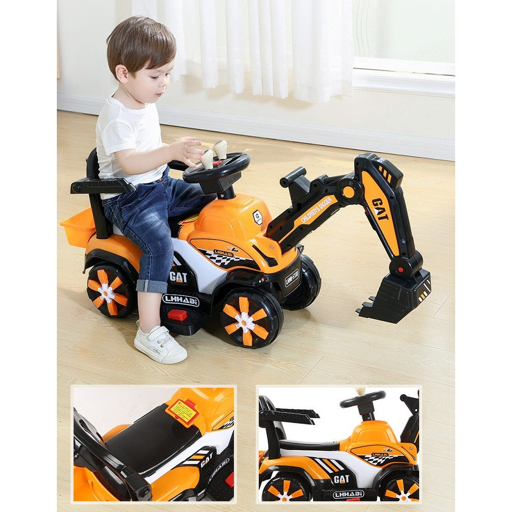 Masinuta Electrica Flippy, Tip Excavator, Brat Electric cu Maneta de Control, Spatar si Bare Laterale, Sistem Muzica si Lumini, 2-7 Ani, 72 x 34 x 45 cm, Portocaliu-4
