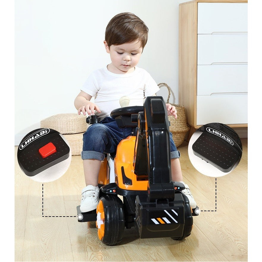 Masinuta Electrica Flippy, Tip Excavator, Brat Electric cu Maneta de Control, Spatar si Bare Laterale, Sistem Muzica si Lumini, 2-7 Ani, 72 x 34 x 45 cm, Portocaliu-5
