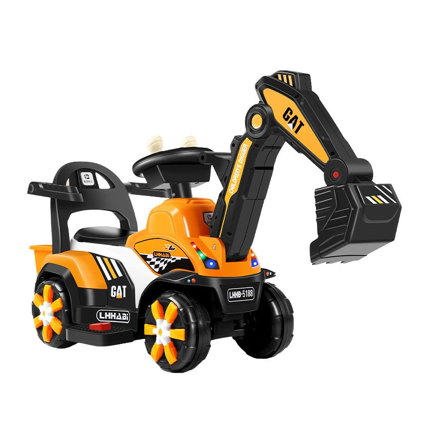 Masinuta Electrica Flippy, Tip Excavator, Brat Electric cu Maneta de Control, Spatar si Bare Laterale, Sistem Muzica si Lumini, 2-7 Ani, 72 x 34 x 45 cm, Portocaliu-0