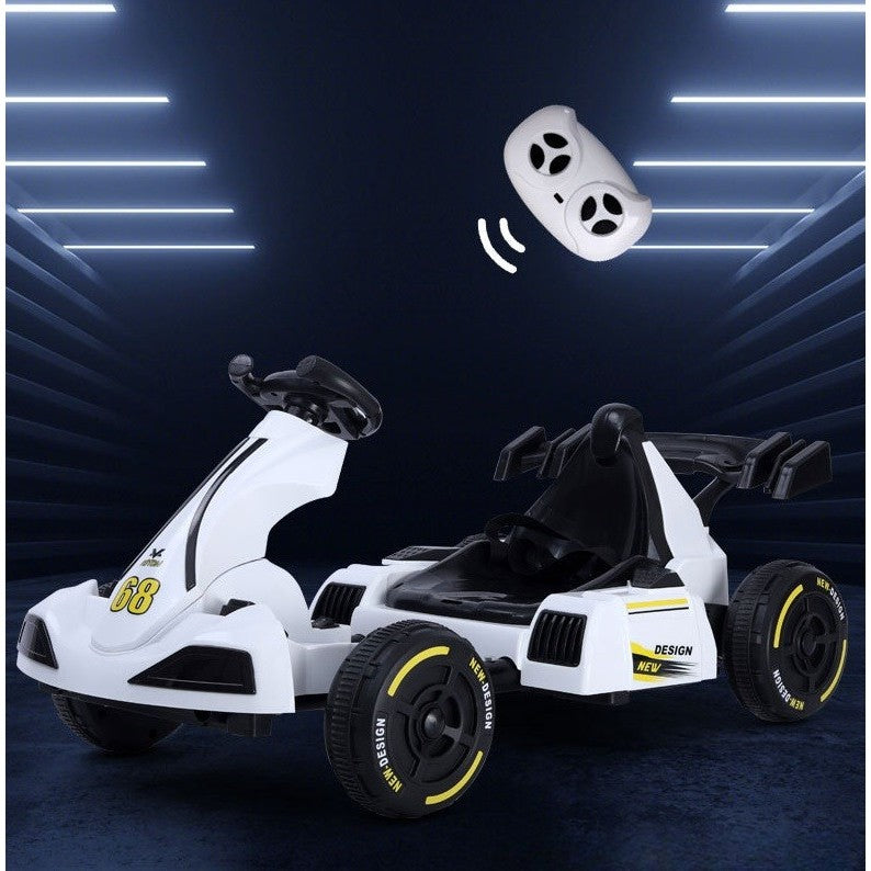Masinuta Electrica Flippy, Tip Kart, cu Telecomanda, Dimensiune Reglabila, 2 Viteze, Sistem de Lumini si Sunet, Pentru Copii intre 1.2 - 1.6 Inaltime, 105 x 55 x 50 cm, Alb-1