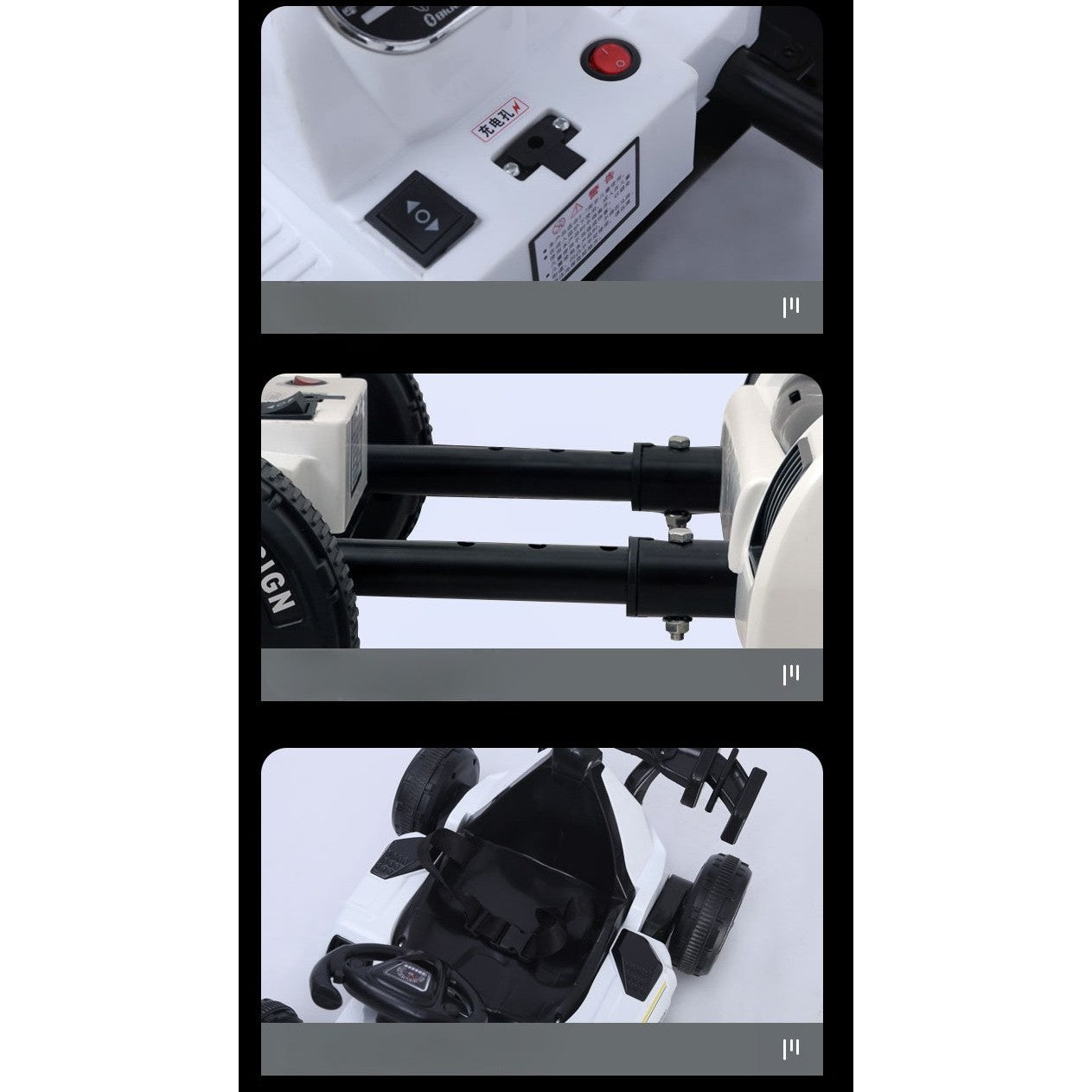 Masinuta Electrica Flippy, Tip Kart, cu Telecomanda, Dimensiune Reglabila, 2 Viteze, Sistem de Lumini si Sunet, Pentru Copii intre 1.2 - 1.6 Inaltime, 105 x 55 x 50 cm, Alb-4