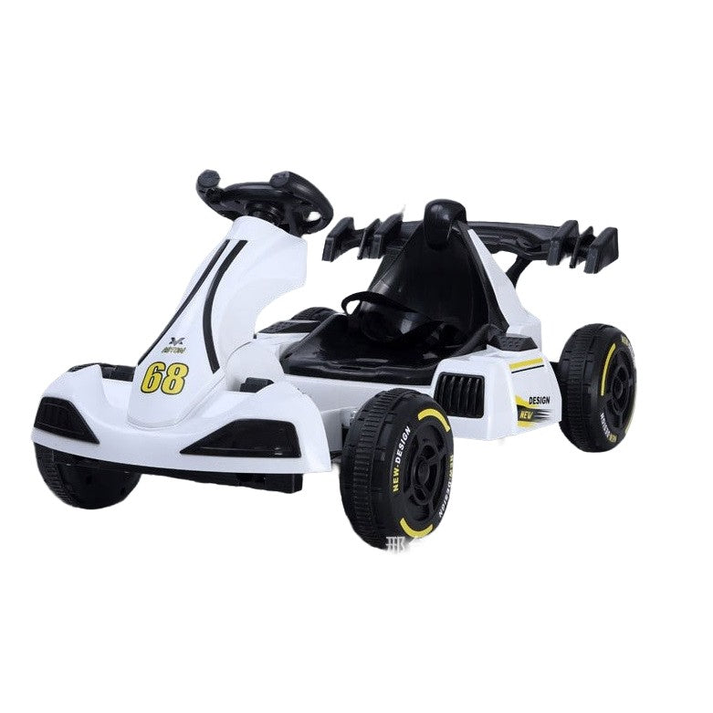 Masinuta Electrica Flippy, Tip Kart, cu Telecomanda, Dimensiune Reglabila, 2 Viteze, Sistem de Lumini si Sunet, Pentru Copii intre 1.2 - 1.6 Inaltime, 105 x 55 x 50 cm, Alb-0
