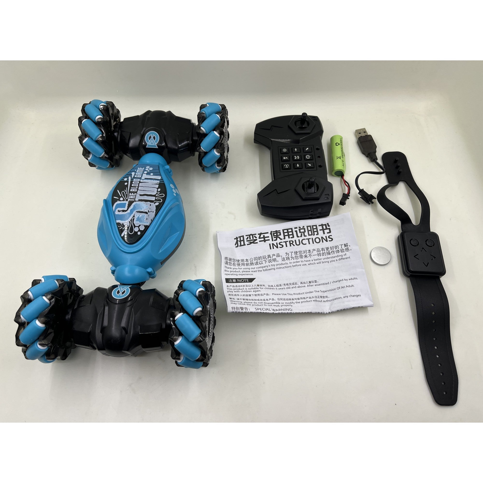 Masinuta pentru copii controlabila prin gesturi si telecomanda,  Flippy, cu efecte de lumini si muzica, Albastru-3