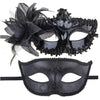 Set 2 Masti de Cuplu, Flippy, pentru Carnaval, Bal Mascat, Marime Universala, Model Floare Laterala si Margele, Model Clasic, Negru-Gri-0