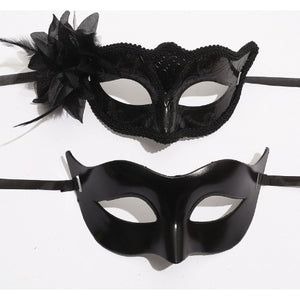 Set 2 Masti de Cuplu, Flippy, pentru Carnaval, Bal Mascat, Marime Universala, Model Floare Laterala si Margele, Model Clasic Fluture, Negre-0