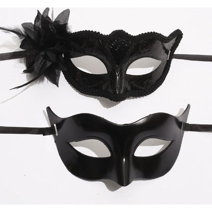 Set 2 Masti de Cuplu, Flippy, pentru Carnaval, Bal Mascat, Marime Universala, Model Floare Laterala si Margele, Model Clasic Fluture, Negre-0