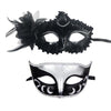 Set 2 Masti de Cuplu, Flippy, pentru Carnaval, Bal Mascat, Marime Universala, Model Floare Laterala si Margele, Model Clasic Fluture, Negru-Argintiu-0