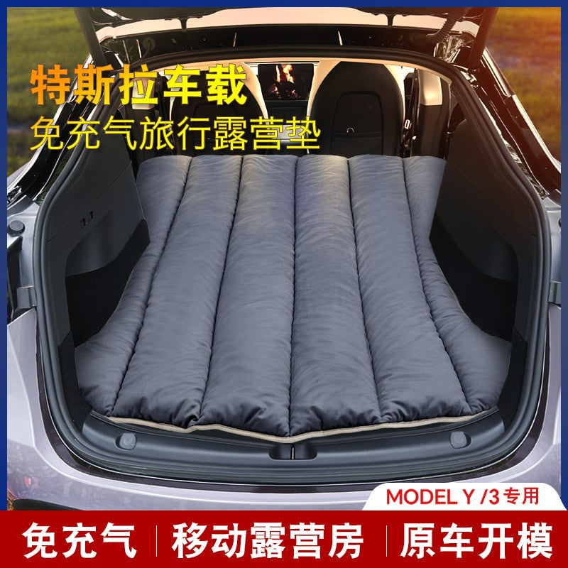 Saltea Speciala de Calatorie, Flippy, Tesla Model Y / 3, Montare pe masina, pentru Camping, Portbagaj, Spate, pentru Dormit in Aer Liber, Geanta si Perna Incluse, Gri-1