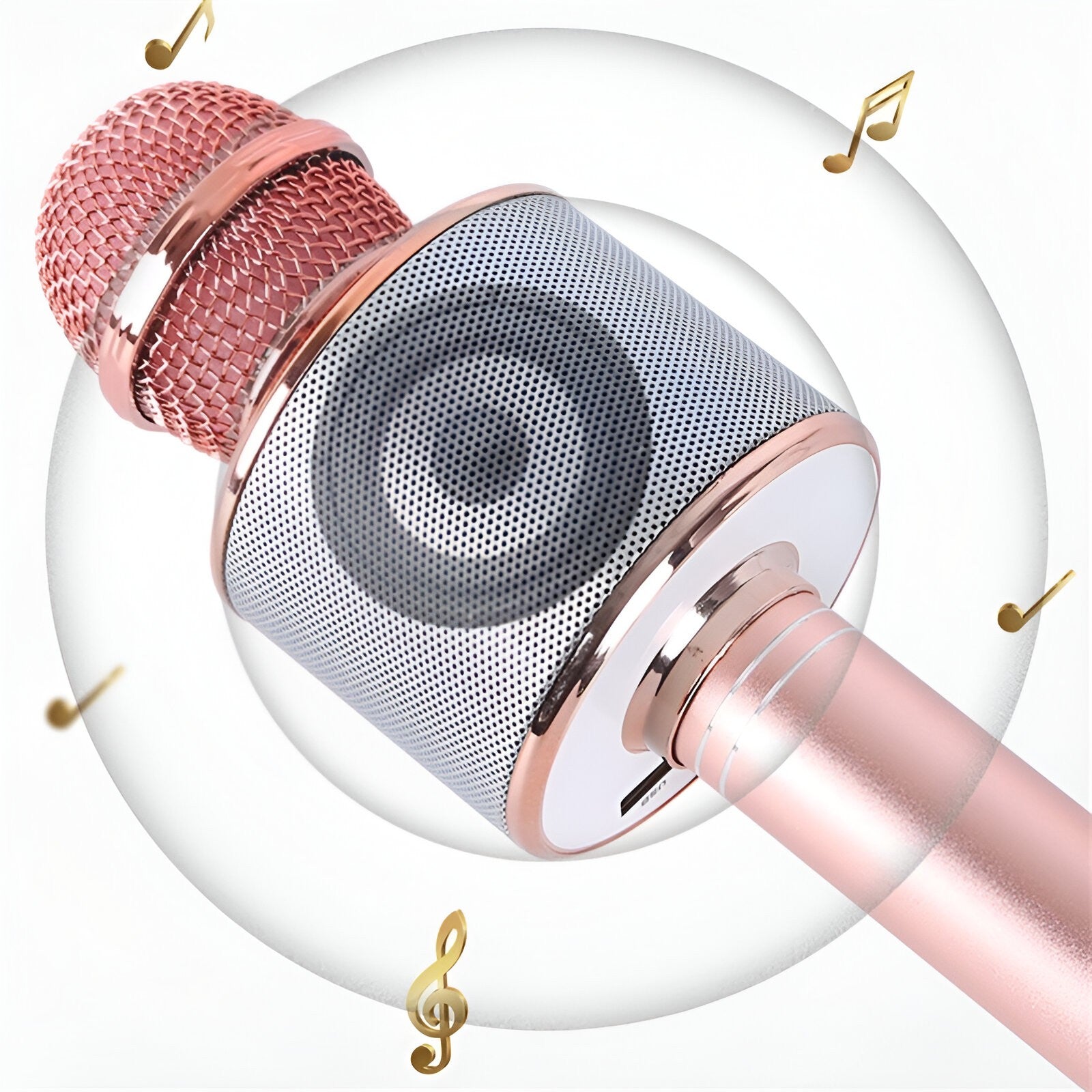 Microfon Karaoke, Flippy, pentru Copii, Bluetooth, Boxa Incorporata, Compatibil cu Orice Smartphone, Acumulator Integrat, Multifunctional, Rose Gold-1